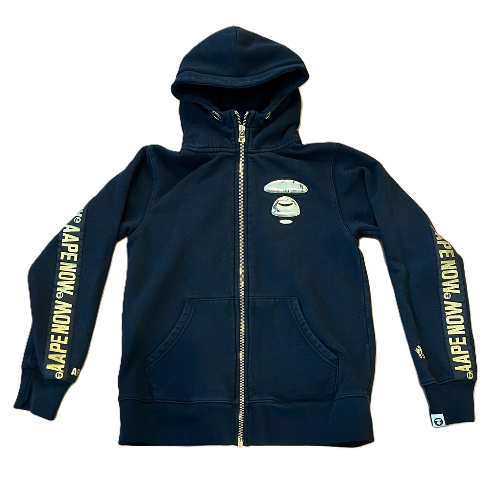 BAPE A Bathing Ape Black Gold Logo Streetwear Zip Hoodie Size Medium